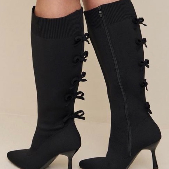 BN Torrid Black Bow Tie Stiletto Knee Boots Size 10WW - Picture 12 of 13